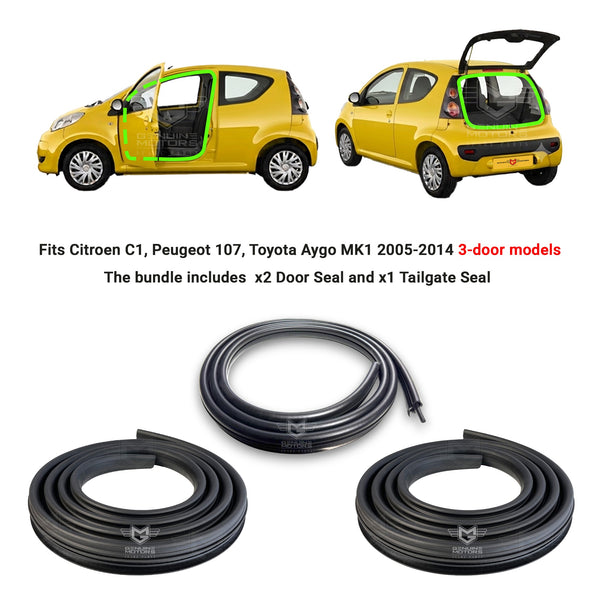 Peugeot 107 3-door Weatherstrip Rubber Seal Set For Doors Boot 9025A6 8707C7