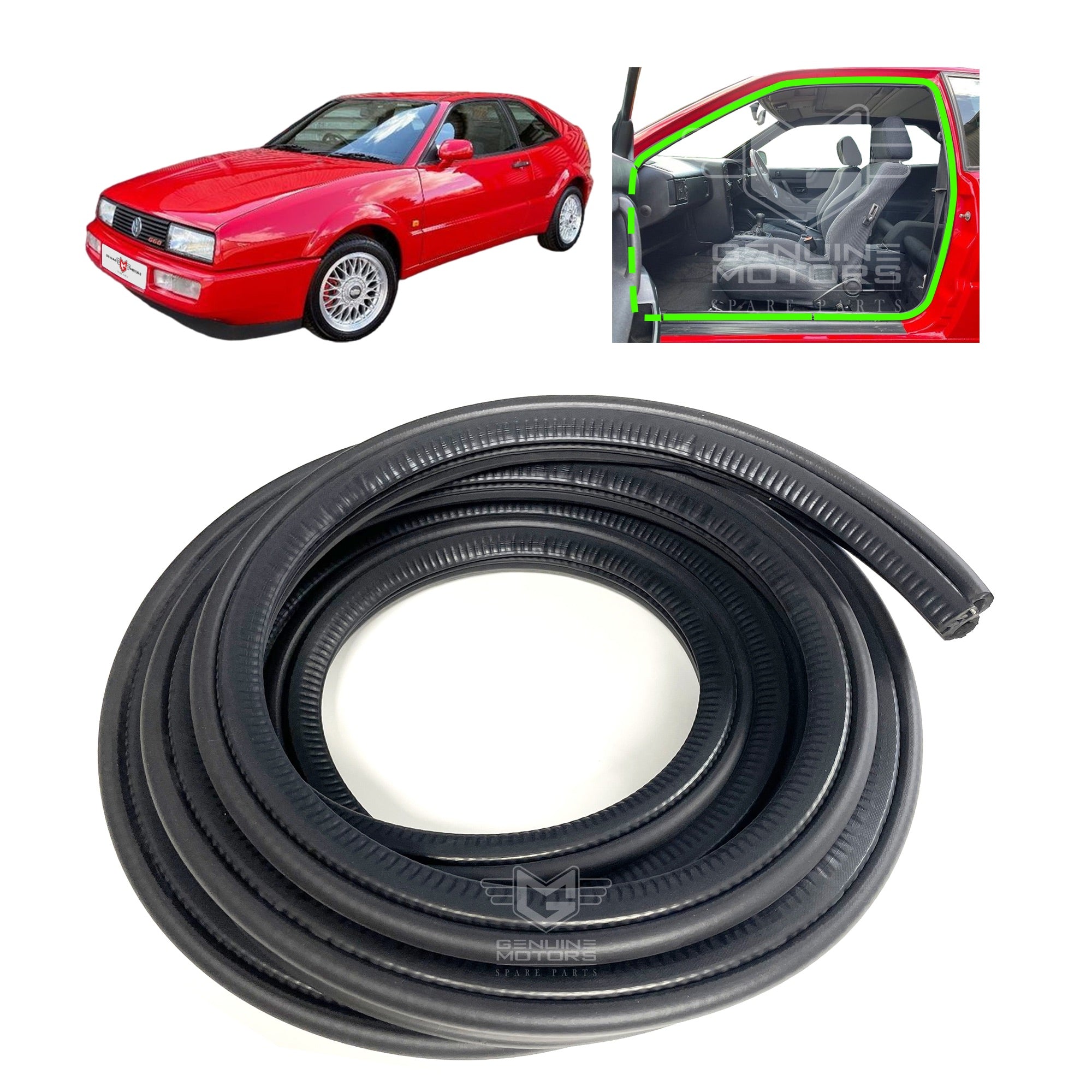 Genuine Toyota Front Door Belt Molding Weatherstrip Pair For 79-83 Pickup (LH+RH) - 19.5 Inch, Waterproof, Matte Black