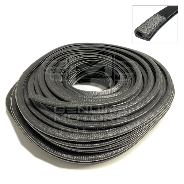 PVC black flexible U-shaped edge protector strip (8x14mm, 50m) – durable and steel-reinforced for automotive and industrial use.