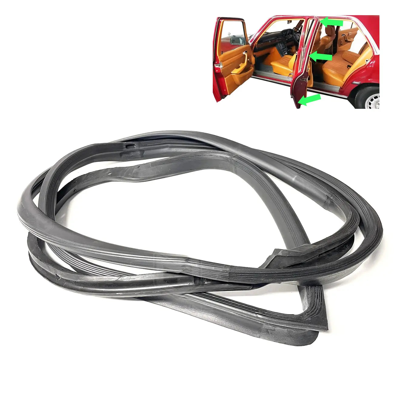 thumbnail image 2 of Mercedes W116 Window Scraper Belt Gasket Seals – 4 Piece Set, Front & Rear, Rubber 2 of 6